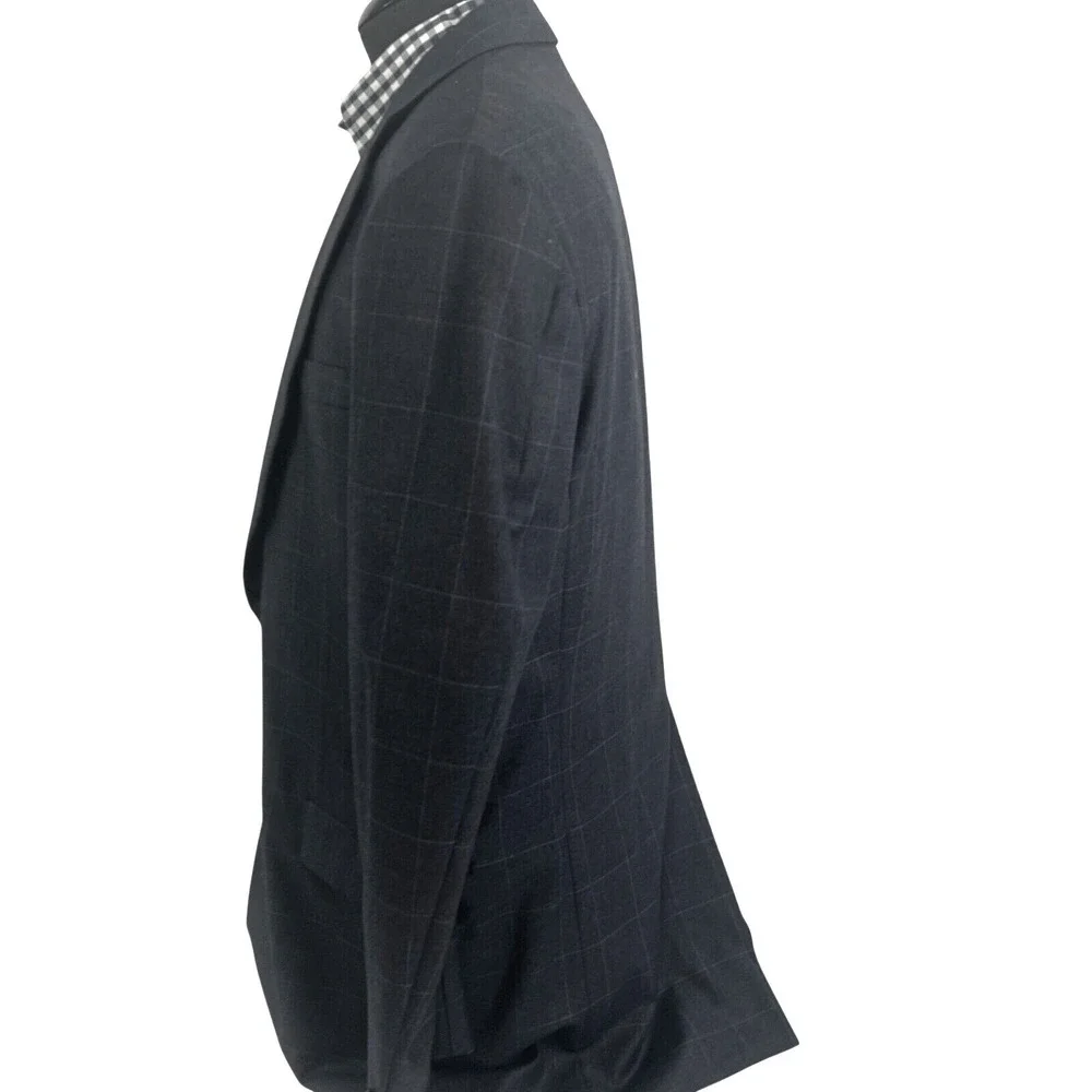 Hickey Freeman Gray Check Plaid‎ Blazer Loro Piana Fabric Italy Tasmanian 42 L
